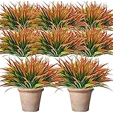 Ruidazon Artificial Fake Grass,24 PCS Outdoor Faux Grasses Plastic Plants Greenery UV Resistant for Outside Home Windowbox Garden Office Patio Hanging Planter Front Porch Fall Décor (Red)