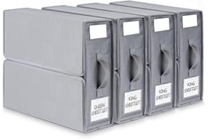 BIKTIC SheetCube Bed Sheet Organizers and Storage,4 Pack Sheet Folder Organizer (Queen or King Size), Linen Closet Organizer for Bedding Sheets,Duvet Covers and Pillow cases,Grey