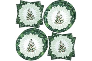 ZVK Christmas Party Paper Plates and Napkins Set, Green Disposable Tableware Party Supplies 60 Pieces, Serve 30