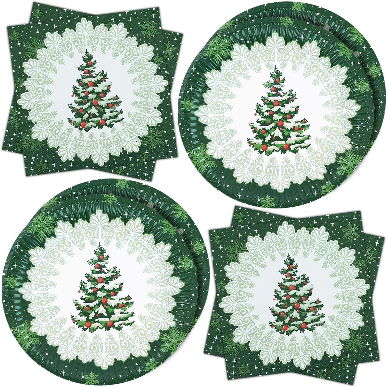 ZVK Christmas Party Paper Plates and Napkins Set Pack of 40 Green Tree Disposable Dinnerware, Dinner Plates, Paper Napkins