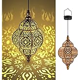 Hapjoy Hanging Solar Lights Outdoor Garden Decor Solar Lantern Waterproof Plastic Moroccan Outdoor Decorations for Patio Pathway Yard Backyard Garden Decorative (1 Pack, Bronze)
