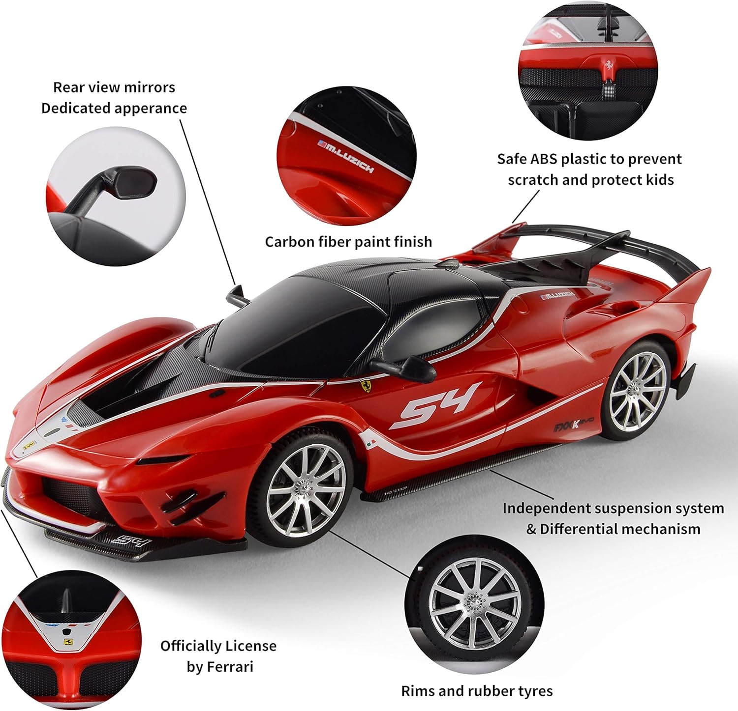BEZGAR X RASTAR Licensed RC Series, 1:24 Scale Diecast Remote Control Car Ferrari FXX K EVO Electric Sport Racing Hobby Toy Car Model Vehicle for Boys and Girls Teens and Adults Gift (Red): Toys & Games