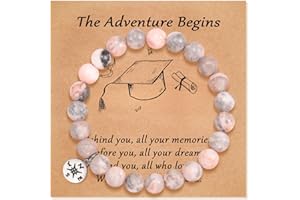 YELUWA Graduation Gifts for Him/Her 2024, College High School Graduation Gift 2024, Natural Stone Compass/Heart Bracelets for Senior Class of 2024 Women Men Girl with Wish Card Jewelry Gift Box