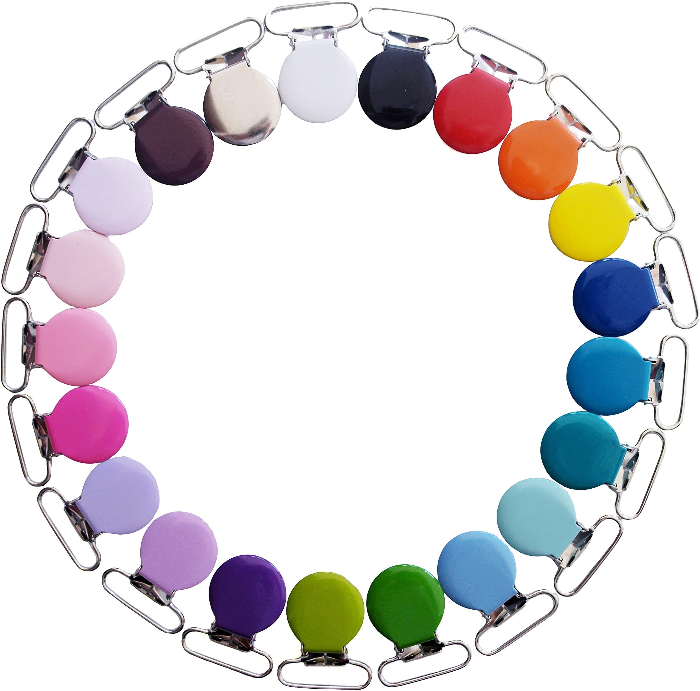 21 Enamel Metal Round Pacifier Clips/Garment Suspender Clips for Dummy Soother Bib Baby Teether Toy Holder Clip