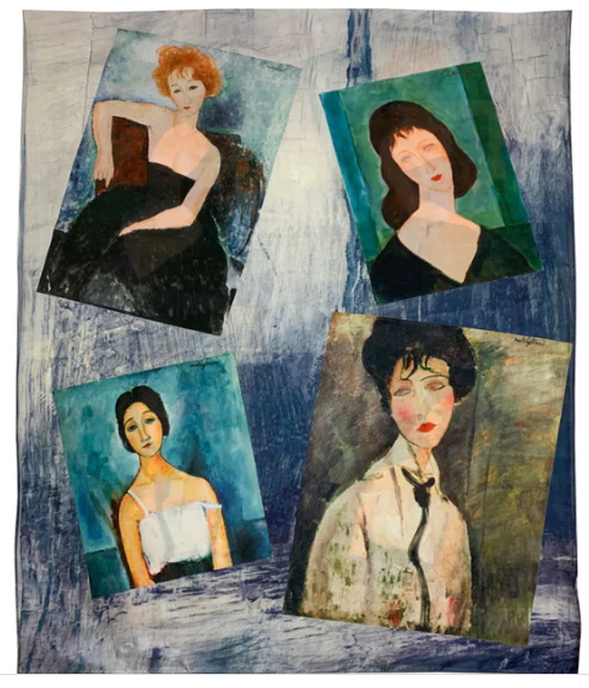 GFM® Women's Silk Blend Painting Or Art Based Summer Scarf (VSLK) (Modigliani-Female Portrait)(FS-VSLK-3830-A)