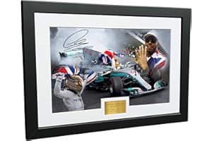 KITBAGS & LOCKERS A4 12x8 Signed Lewis Hamilton - 4 Times World Champion Celebration Edition - Mercedes-AMG Petronas - Autographed Photo Photograph Picture Frame Motor Sport Formula 1 F1 Gift