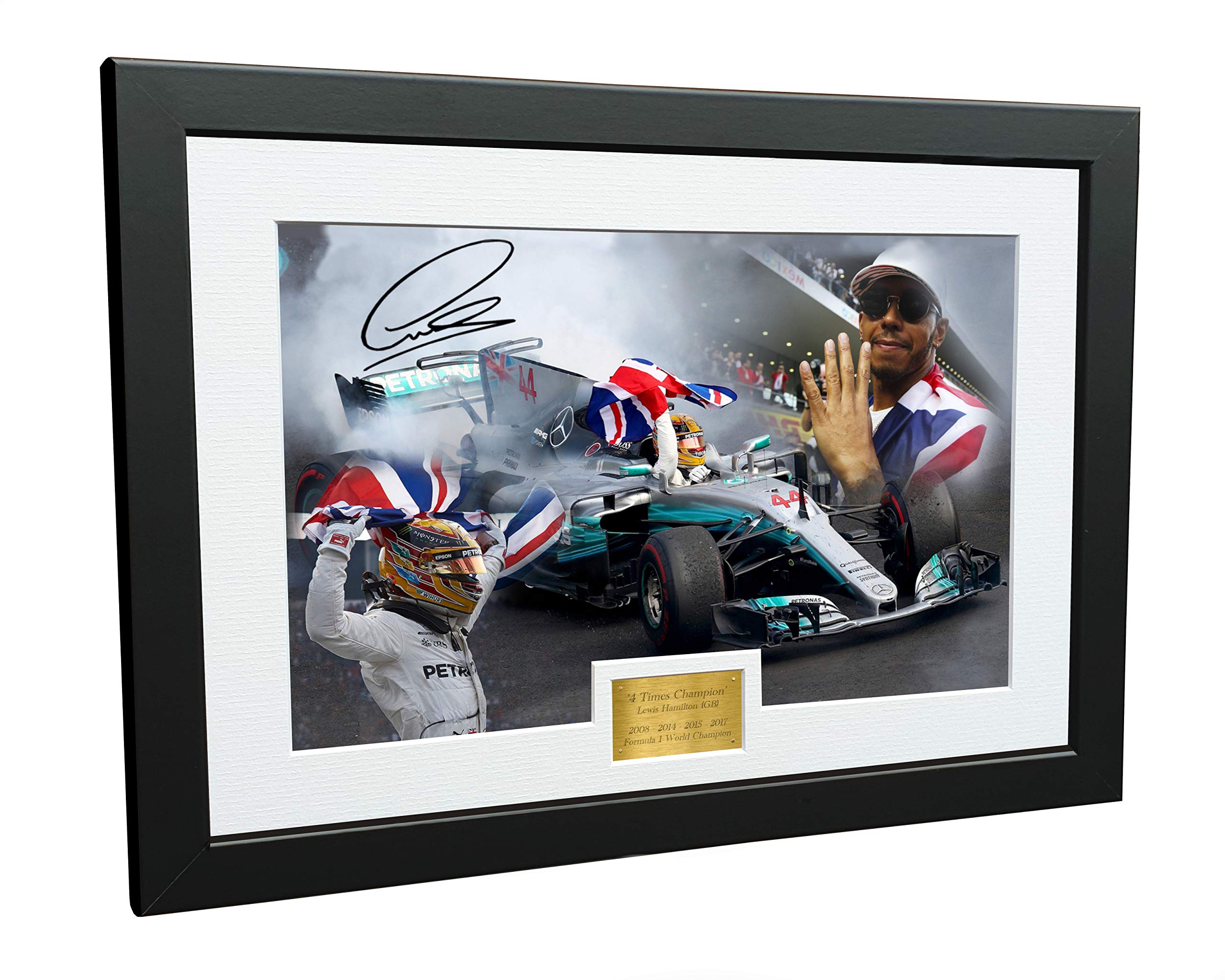 Kitbags & Lockers A4 12x8 Signed Lewis Hamilton - 4 Times World Champion Celebration Edition - Mercedes-AMG Petronas - Autographed Photo Photograph Picture Frame Motor Sport Formula 1 F1 Gift