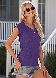 AUSELILY Womens Cap Sleeve T-Shirt Casual Loose Fit