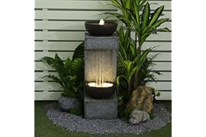 Bumilgar Waterfall Fountain Outdoor Garden Decor for Patio, Backyard, Deck, Porch and Home Art Decor, Outdoor Fountains and Waterfalls with Lights and Pebbles