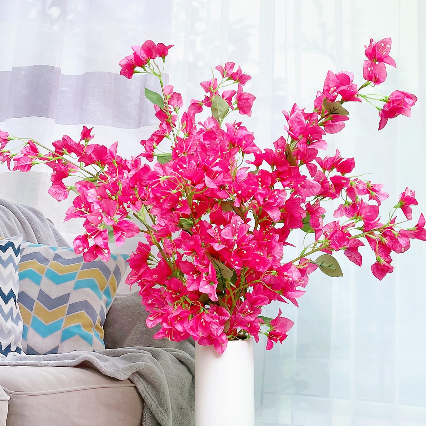 Artificial Flowers Silk Bougainvillea Branches Faux Artificial Bougainvillea Floral Stems Long Plant Branches 45" for Wedding Centerpieces, Table Runner, Home Decoration (Hot Pink - Pack of 4pcs)