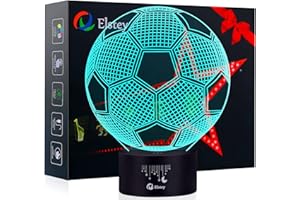 Elstey Soccer 3D LED Night Light Touch Table Desk Optical Illusion Lamps, 7 Color Changing Lights with Acrylic Flat & ABS Base & USB Charger