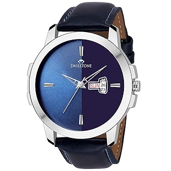 Swisstone WT385-BLU Blue Leather Strap Wrist Watch for Men
