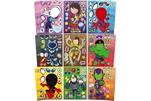 SILKTEM 36 Sheets Make-a-face Stickers, Make Your Own Mixed & Matched with 9 Designed Characters Stickers for Kids Teens Birthday Party Favor Supplies Decoration