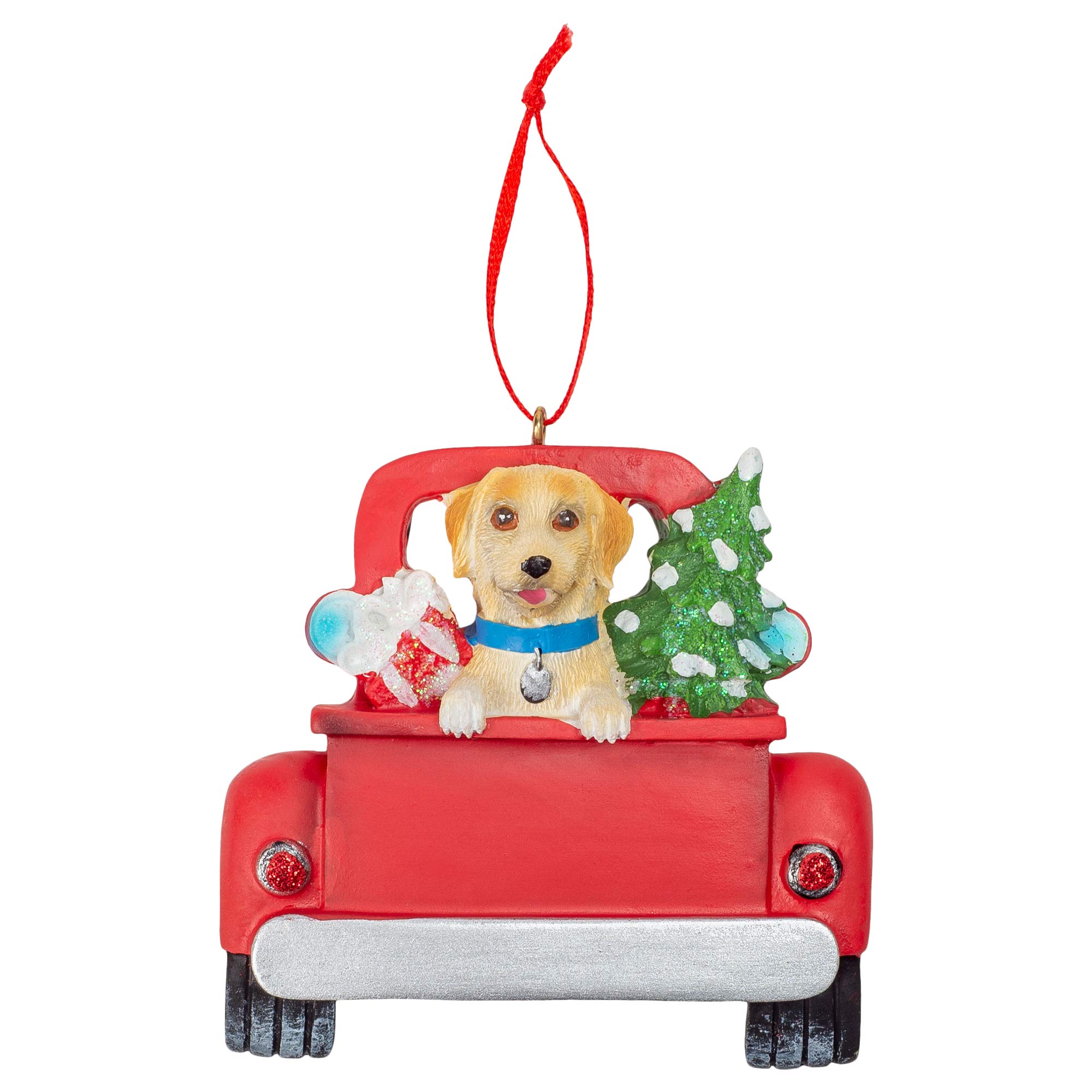 Photo 1 of ** 2 PACK ** Joy To The World Yellow Lab in Vintage Red Truck 5.5 inch Decorative Hanging Ornament