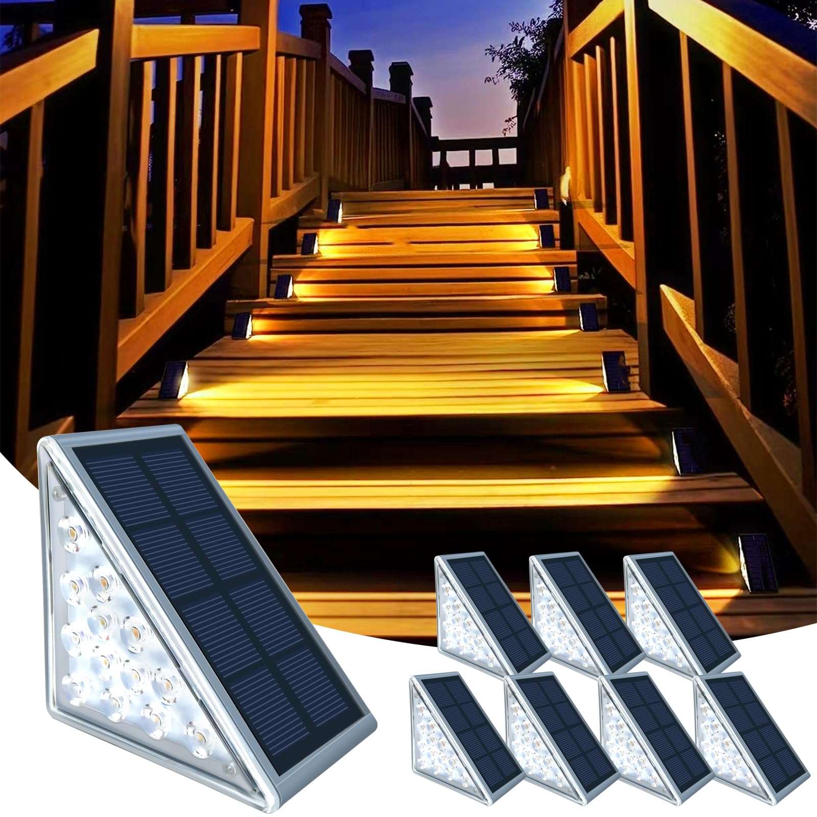 TOTHDATE 8PCS Solar Step Lights Warmwhite Light, 13LEDS Solar Stair Lighting Outdoor Pathway Light IP67 Waterproof for Ground Front Porch Decor Yard Garden Walkways