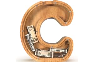 Sulevalt 12" Extra Large Wooden Letter Piggy Banks - Piggy Banks for Boys Girls Kids, Alphabet Money Banks with Initial C - Coin Banknote Bank Birthday/Christmas for Kids