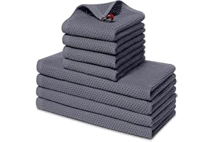 smiry Cotton Kitchen Dish Towels Set– 4 Pack 12x12 Inch & 4 Pack 13x28 Inch Kitchen Towels, 8 Pieces in Total, Ultra Soft Abs