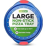 NutriChef 13-Inch Nonstick Pizza Tray - Round Carbon Steel Non-Stick Pizza Baking Pan with Perforated Holes, Premium Bakeware Pizza Screen with Silicone Grip Handles, Dishwasher Safe - Blue