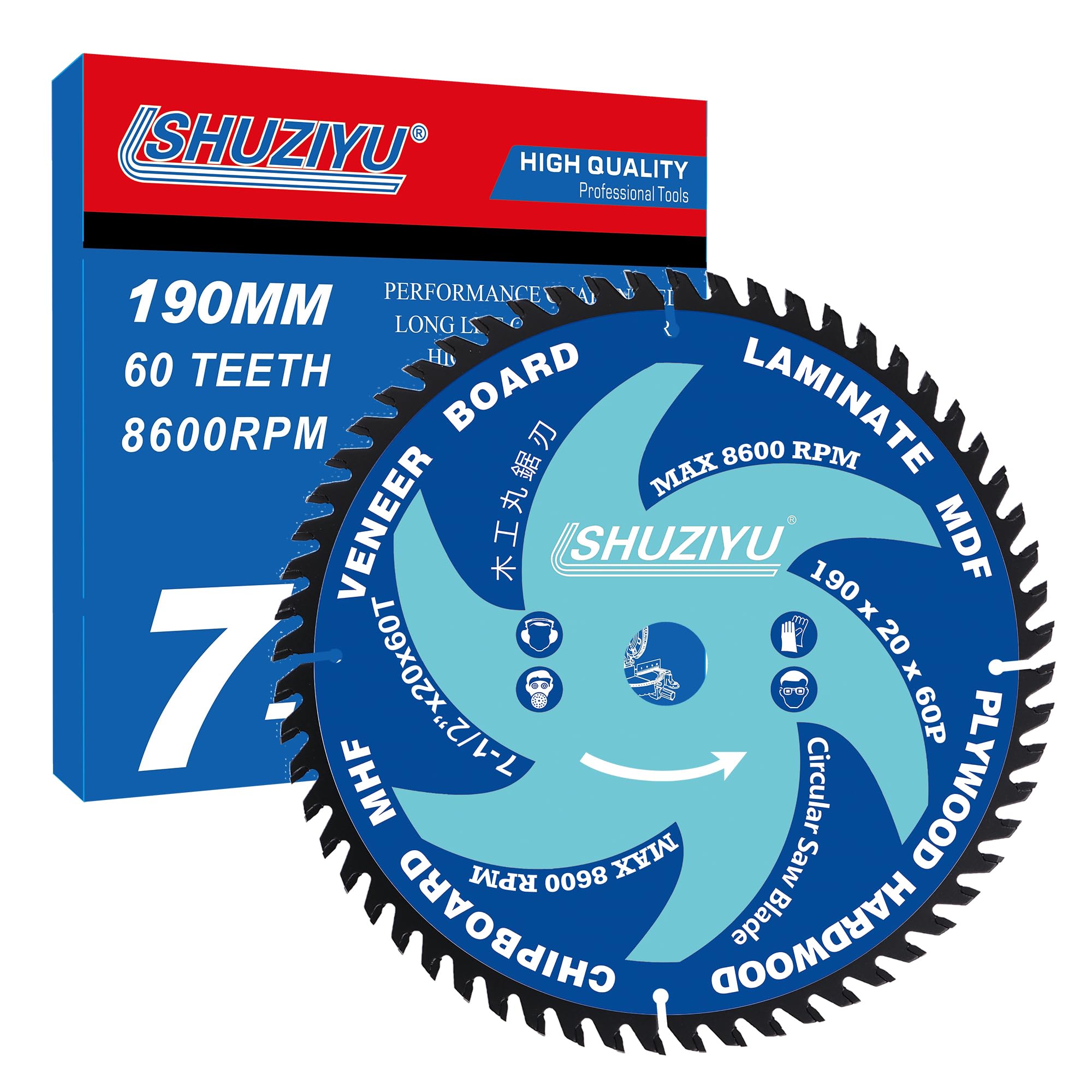 LSHUZIYU. 190mm 60T, Centre hole 20mm with 15.88mm Washer. Wood Working Circular Saw Blade. Mitre Saw Blade, Table Saw Blade