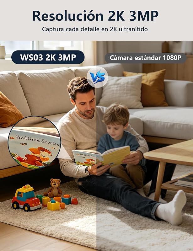 Cámara Interior 2K, cámara para Mascotas con detección de Movimiento, cámara de Seguridad para el hogar CCTV Wi-Fi con visión Nocturna, Funciona con Alexa/Google, sin Tarifa mensual