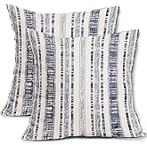 Aytipun Blue Striped Pillow Covers 18x18 Set of 2 Beige Cream Stripe Print Decorative Outdoor Pillowcases Rustic Boho Farmhouse Throw Cushion Case Couch Sofa Bed Decor