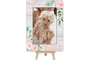 OXRUN Baptism Picture Frame, Blessings Baptism Gifts from Godparents, 4x6 Wooden Photo Frame with Easel, New Baby Christening Religious Gifts - A10