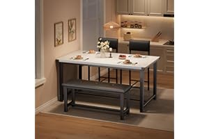 GarveeHome Wooden Dining Table Set for 4, Kitchen Table and 2 Upholstered Chairs with Bench, Rectangular Dining Room Set for 