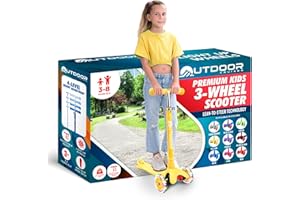 OUTDOORCRUISER Outdoor Cruiser 3-wheel Kids Scooter – With Lean-to-steer Technology, Wide Deck, Led Lighted Wheel, 4-level Adjustable Height T-bar Handle, Support Kid Up to 150 Lbs, for Boys & Girls Ages 3-8, Yellow