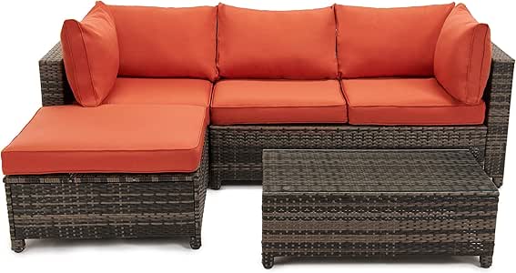 Juego de Muebles de Patio de 5 Piezas, Juego de sofá seccional de ratán