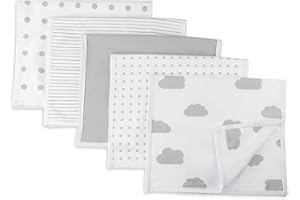 Ely's & Co. Baby Burp Cloth,Waterproof Reversible Jersey Cotton Large Burp Cloths, Cloth Diapers 20" x 12" 5 Pack Grey Combo for Baby Boy or Baby Girl