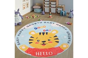 Helthep Nursery Rug for Kids - 4Ft Round Soft Playmat for Baby & Toddler Room | Non-Slip Washable Rug with Cute Whale Design | No-Shedding Playroom Carpet for Boys & Girls（47 inch Lovable Tiger Cub）
