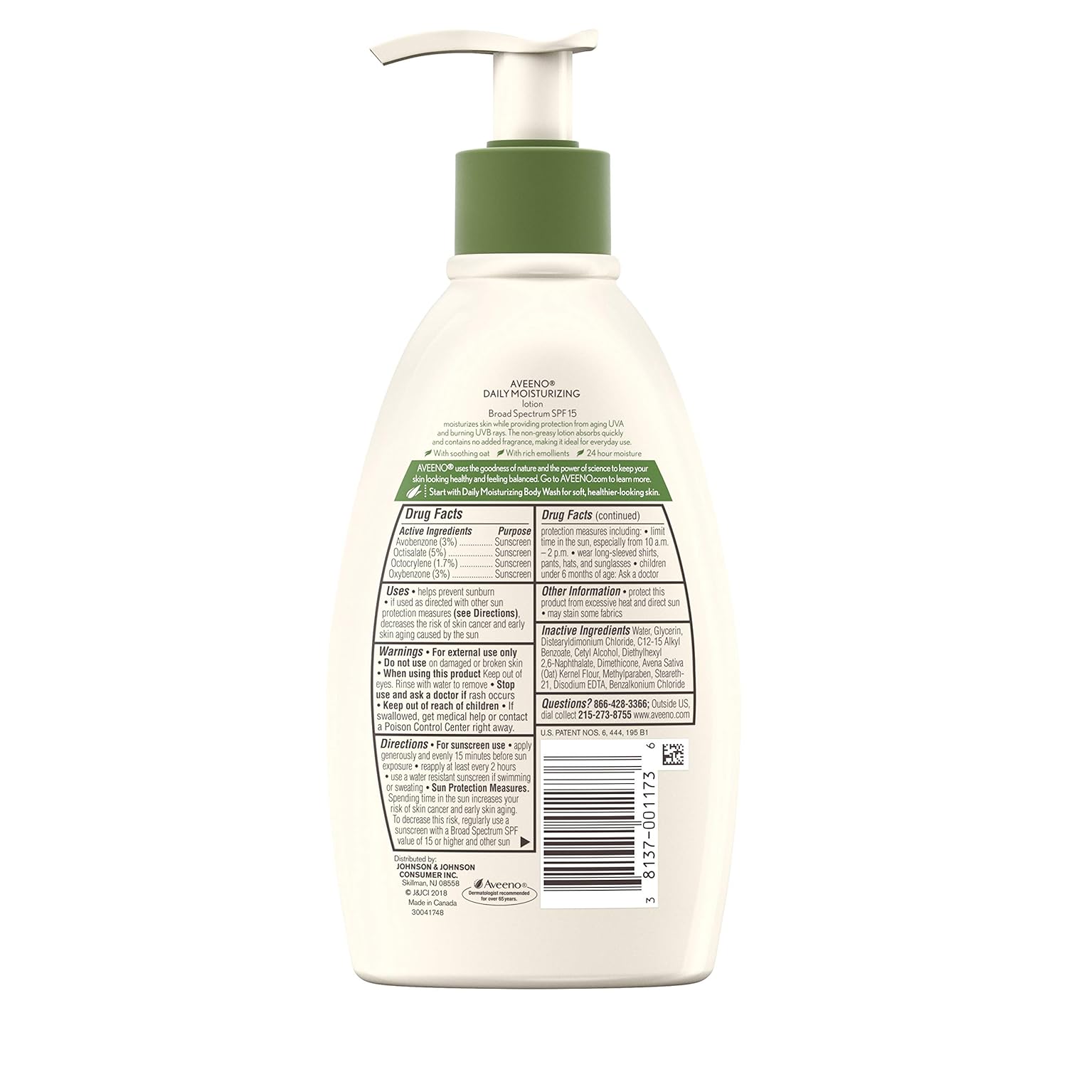 Aveeno Daily Moisturizing Body Lotion with Broad Spectrum SPF 15 Sunscreen, Soothing Oat & Rich Emollients to Nourish Dry Skin, Non-Greasy, 12 fl. oz : Body Lotions : Beauty