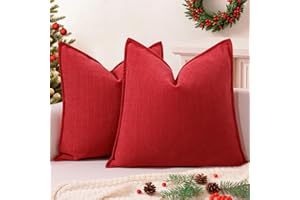ZWJD Christmas Pillow Covers 18x18 Set of 2 Chenille Throw Red Cushion Covers with Elegant Design Soft and Luxurious Decorative Pillows for Couch, Bed, and Christmas Decor
