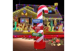 InfleasJoiy 8ft Road Sign Christmas Inflatable Decoration with LED Lights, Suitable for Holiday Celebration Decorations on Courtyards, Lawns, and Terraces