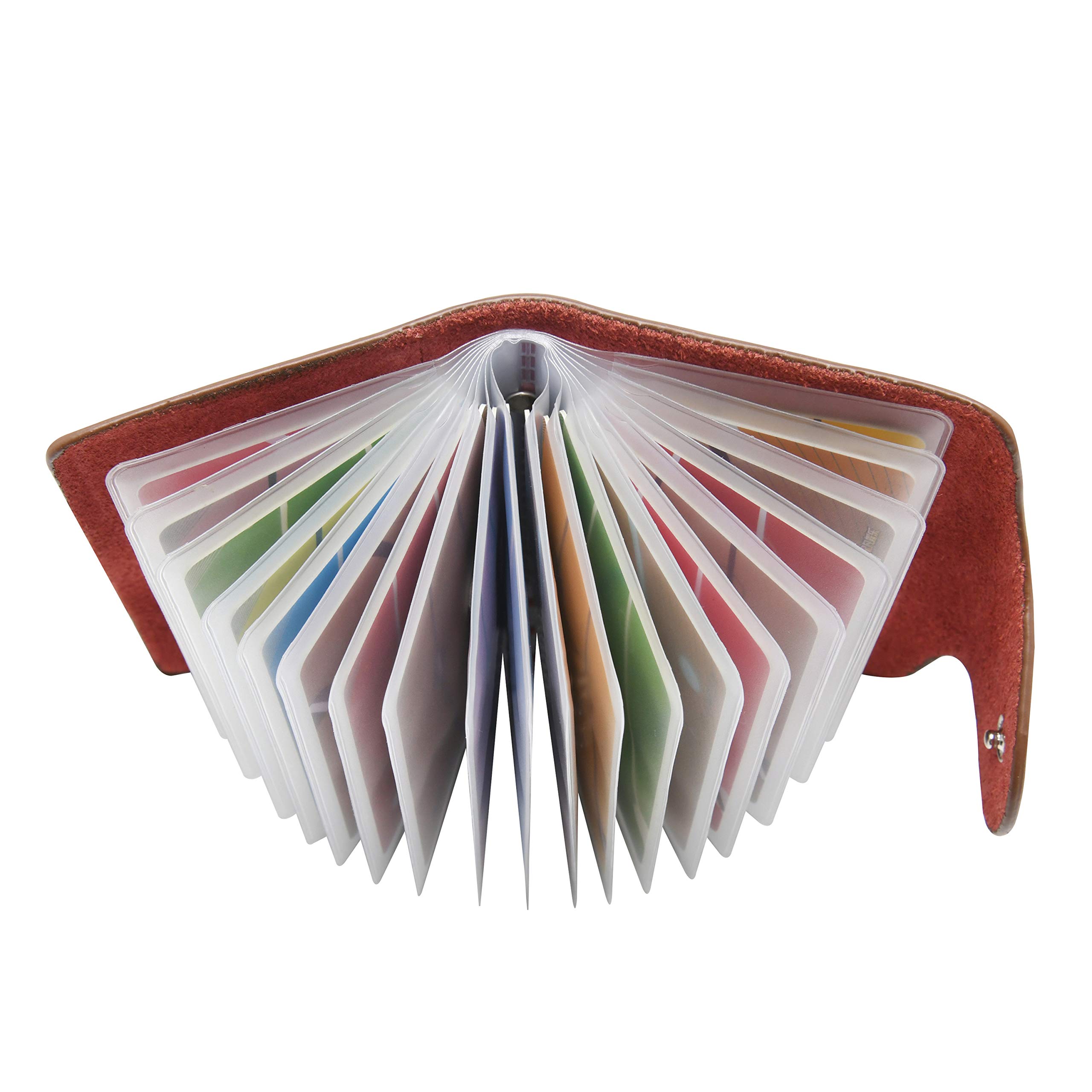 GERIINEER Credit Card Holder for Women Men Leather 20 Slots, Brown, 10.5cm*7.5cm*2.5cm, Classic