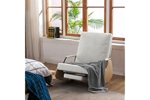 Gymplis Upholstered Recliner Rocking Chair Nursery with Adjustable Backrest and Footrest, Comfy Corduroy Foldable Glider Chair for Bedroom & Living Room, Beige