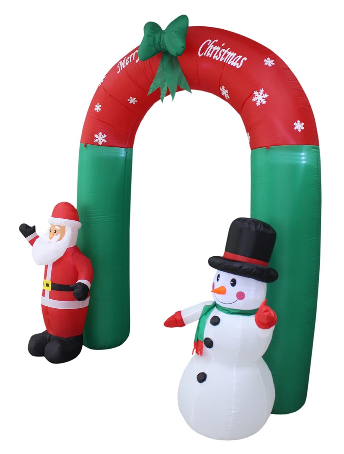 8 Foot Tall Lighted Christmas Inflatable Santa and Snowman Archway with Bow LED Yard Art Decoration