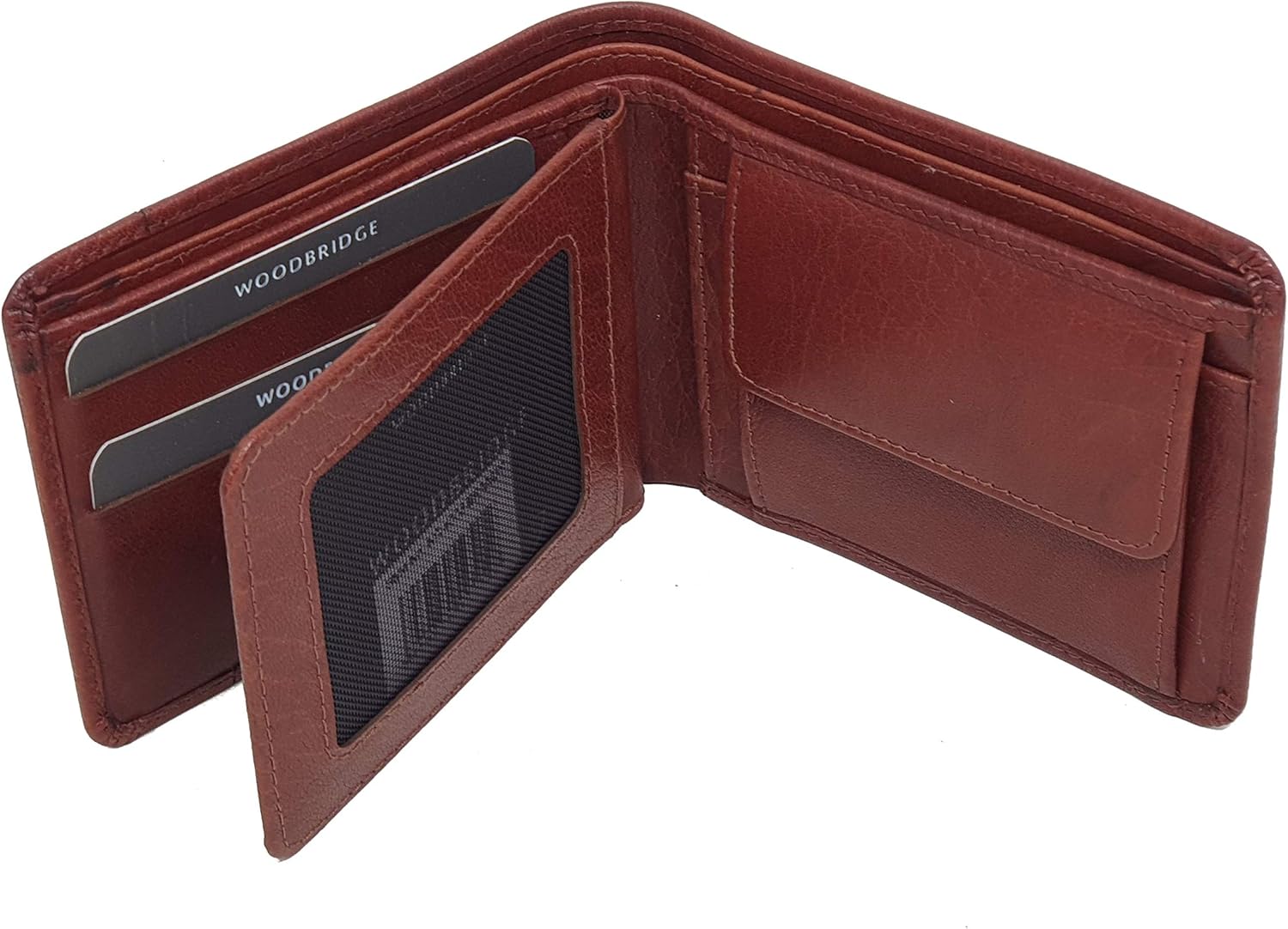 Woodbridge London Designer Mens Leather Trifold Coin Pocket Wallet Multi Card Slots Id Holder NC4002 (Brown) - Image 4