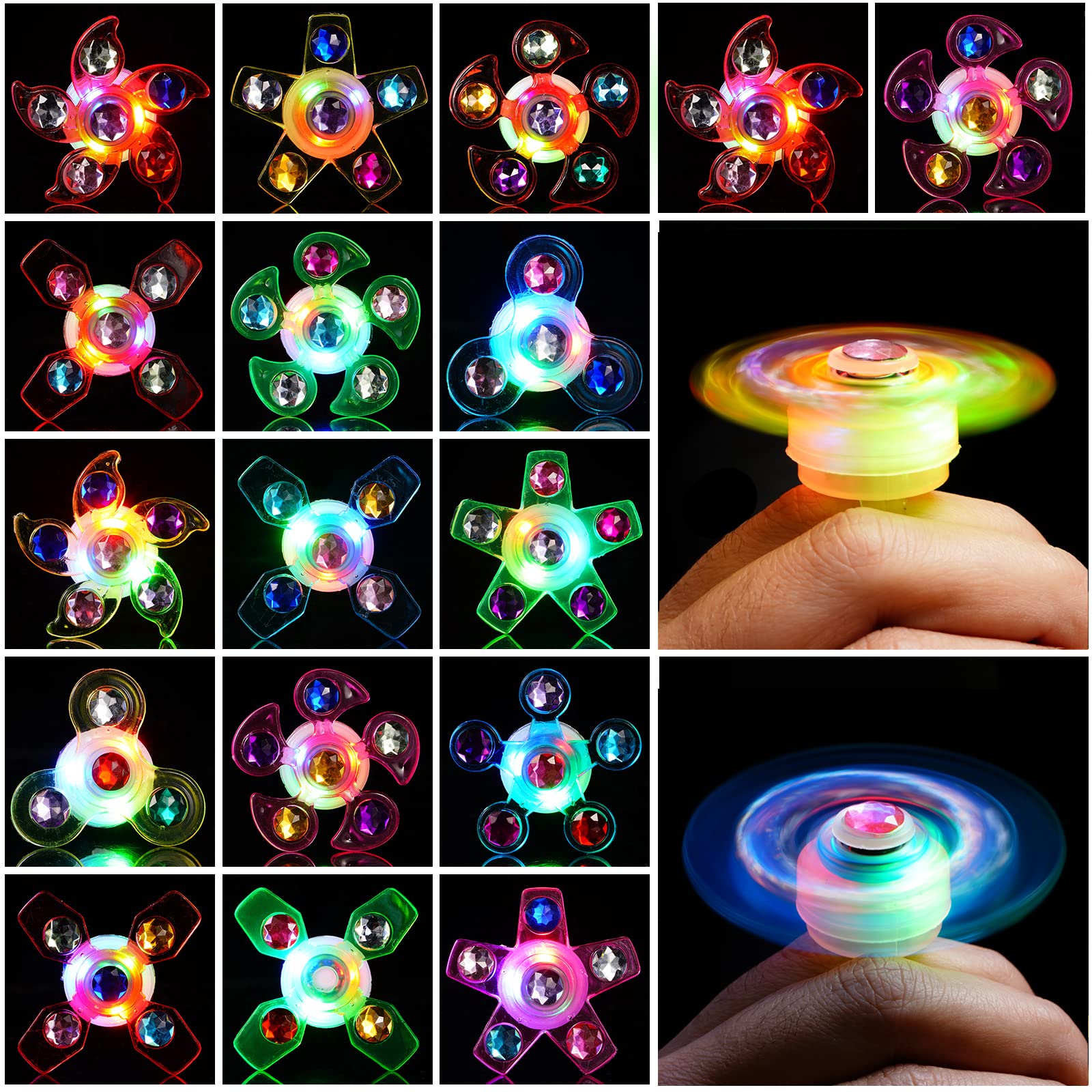 Mikulala 24 Pack LED Light Up Fidget Spinners Rings Halloween Party Favors for Kids, Mardi Gras Favors Prizes Box Toys Birthday Gifts Goodie Bag Stuffers,Glow in The Dark Party Supplies