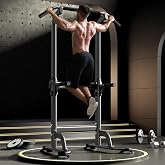 DlandHome Power Tower Pull Up Bar Dip Station,Adjustable Height Dip Stand | Multi-Function Fitness Equipment for Strength Training Home Gym,Stable Steel Frame for Pull Ups Dips Push Ups,Supports 330LBS