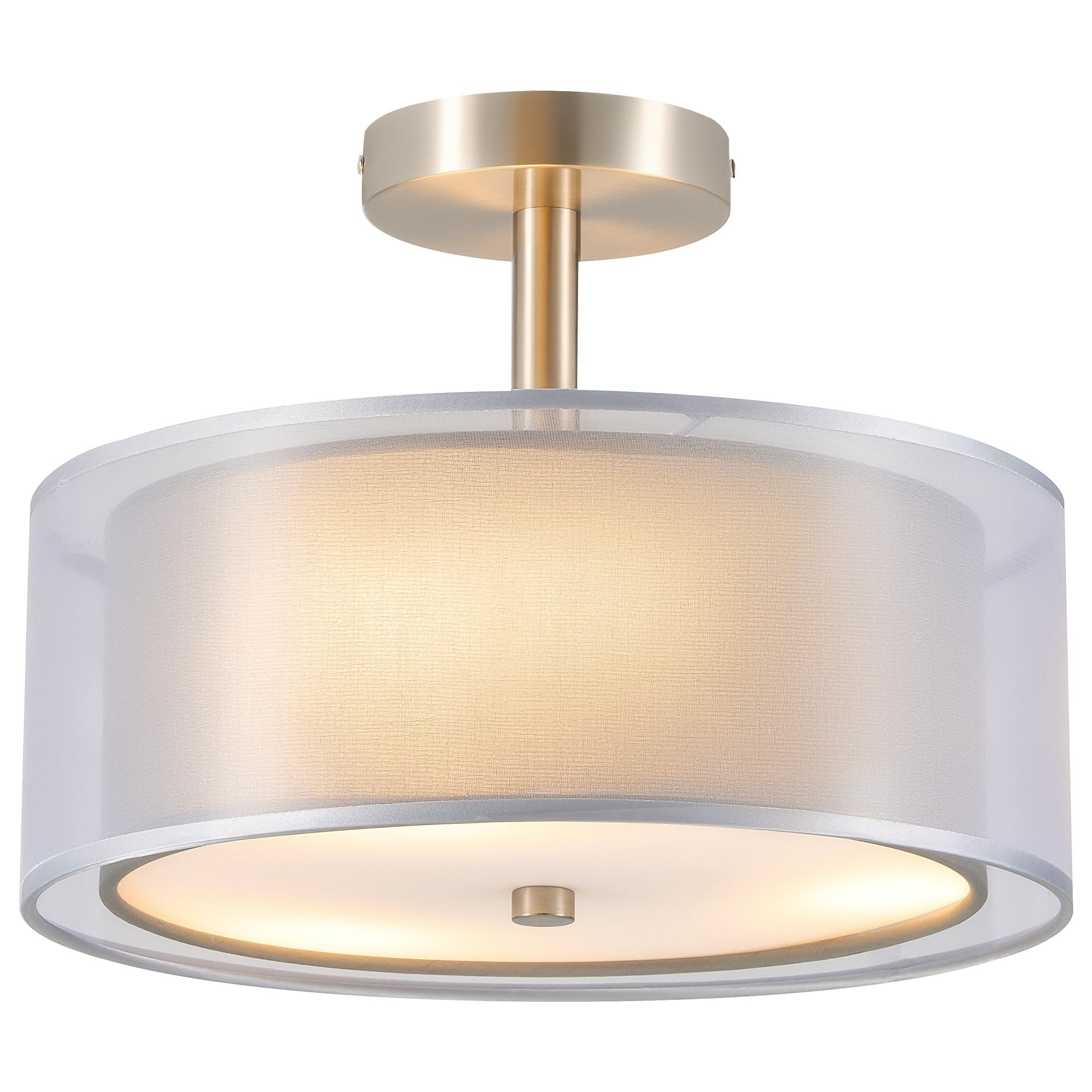 Photo 1 of VONLUCE Semi Flush Mount Ceiling Light, 13'' Ceiling Light Fixture with 2-Layer Fabric Shade, 3-Light Modern Drum Light Fixture for Bedroom Living Room Entryway Hallway, Gray Shade & Nickel Finish