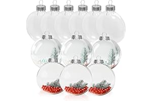 FUN N DOPE Clear Glass Ornaments for Crafts - 60mm (2.36 inches) Flat Fillable Ornaments Perfect for Customized Holiday Decor - 12 Pack
