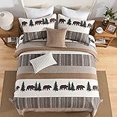 SahSahCasa Quilt King Size Bedding Set, 100% Cotton Comforter, Forest Farmhouse Rustic Reversible Lightweight for All Season, Brown/Green, 3-Piece