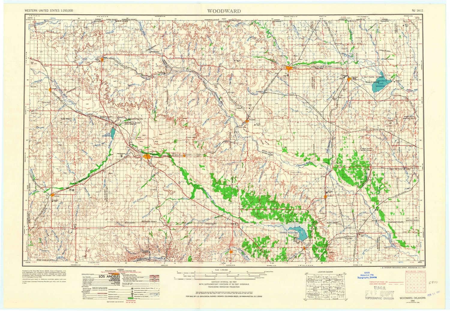 YellowMaps Woodward OK topo map, 1250000 Scale, 1 X 2