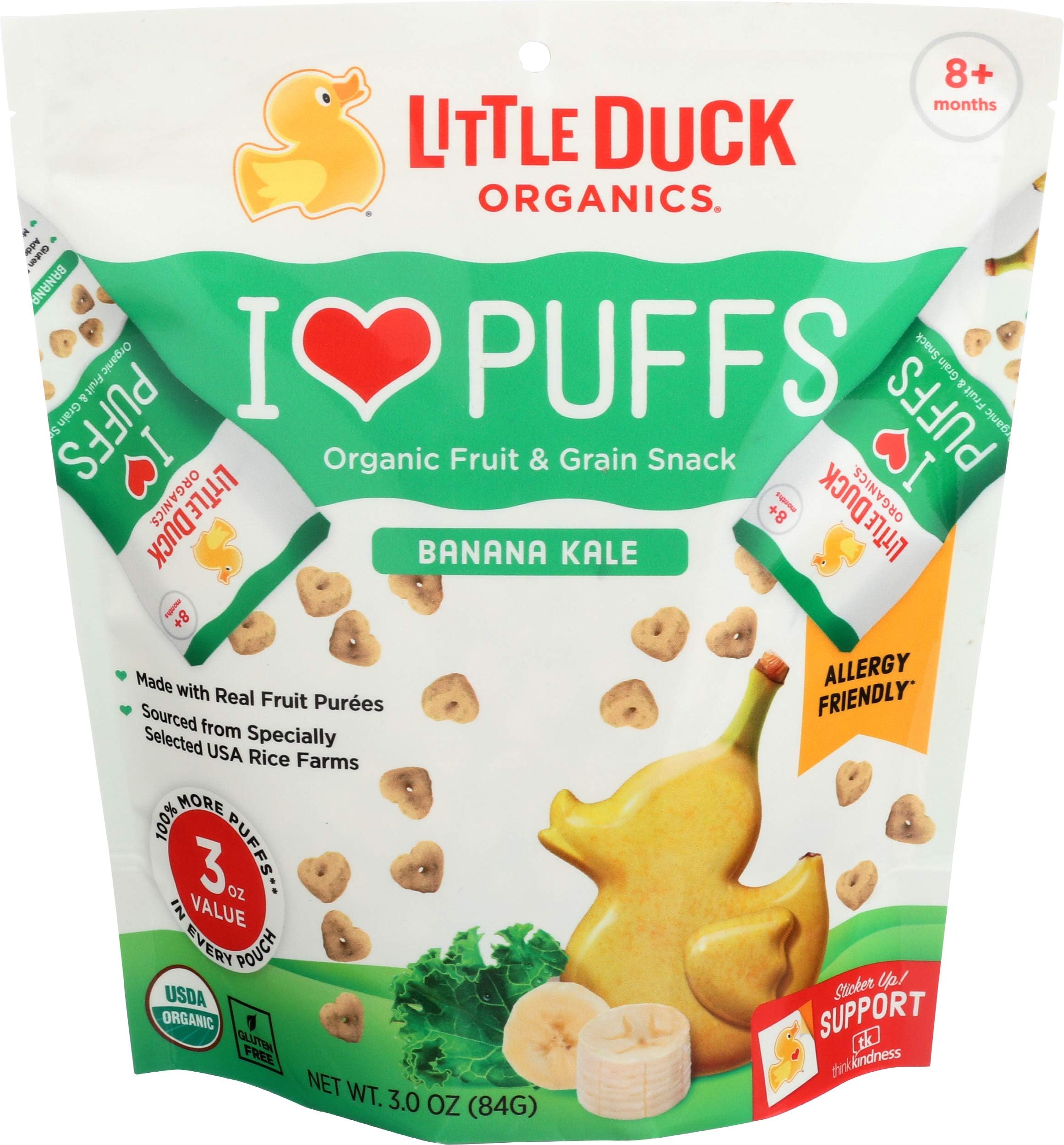 Little Duck Organics, Snack Puffs Banana Kale Organic, 3 Ounce