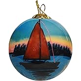 Blown Glass Christmas Ornament | Sailboat Hilton Head Island | Hand Painted Inside | Original Art | Includes Gift Box