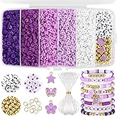 Purple Clay Beads, Purple Beads for Jewelry Making, 5000Pcs Heishi Beads for Friendship Bracelets Making Kit with Charms Letter Gold Beads, Party Birthday DIY Crafts for Women(6mm, 5 Colors)