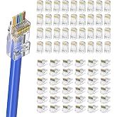 CableGeeker Cat6 UTP RJ45 Pass-Through Connectors, 100-Pack | Gold-Plated Contacts, 1.1mm Holes, 8P8C 3-Prong Design, Fits 23-26AWG Solid or Stranded UTP Cables, for DIY Installs