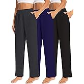 JULGIRL 3 Pack Women's Lounge Pants Wide Leg Sweatpants with Pockets Elastic Waist Yoga Pant Casual Loose Jogger Black, Charcoal Gray, Khaki M