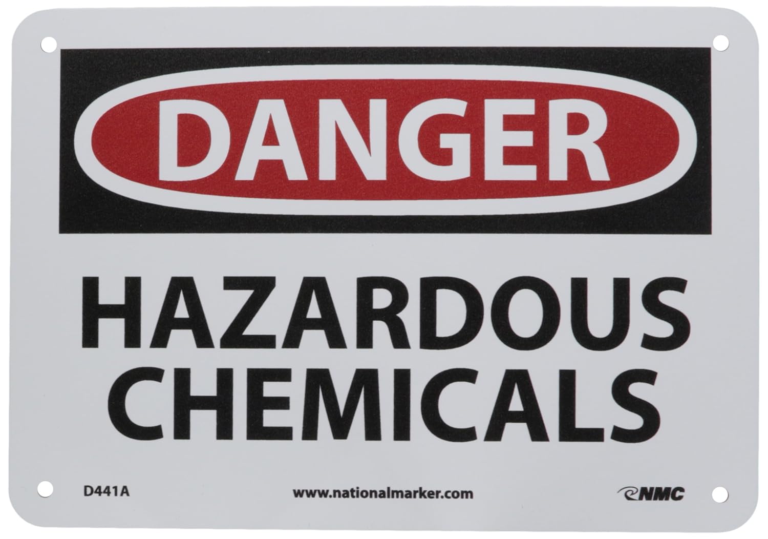 NMC D441A OSHA Sign, Legend "DANGER HAZARDOUS CHEMICALS", 10" Length